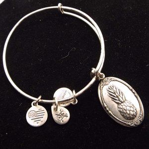 ALEX & ANI PINEAPPLE OVAL "ENERGY" US FLAG IN HEART CHARMS BRACELET 22